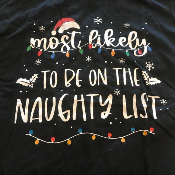 Next Level holiday “Most likely to be on the naughty list” black tee shirt (M) - Picture 4 of 9